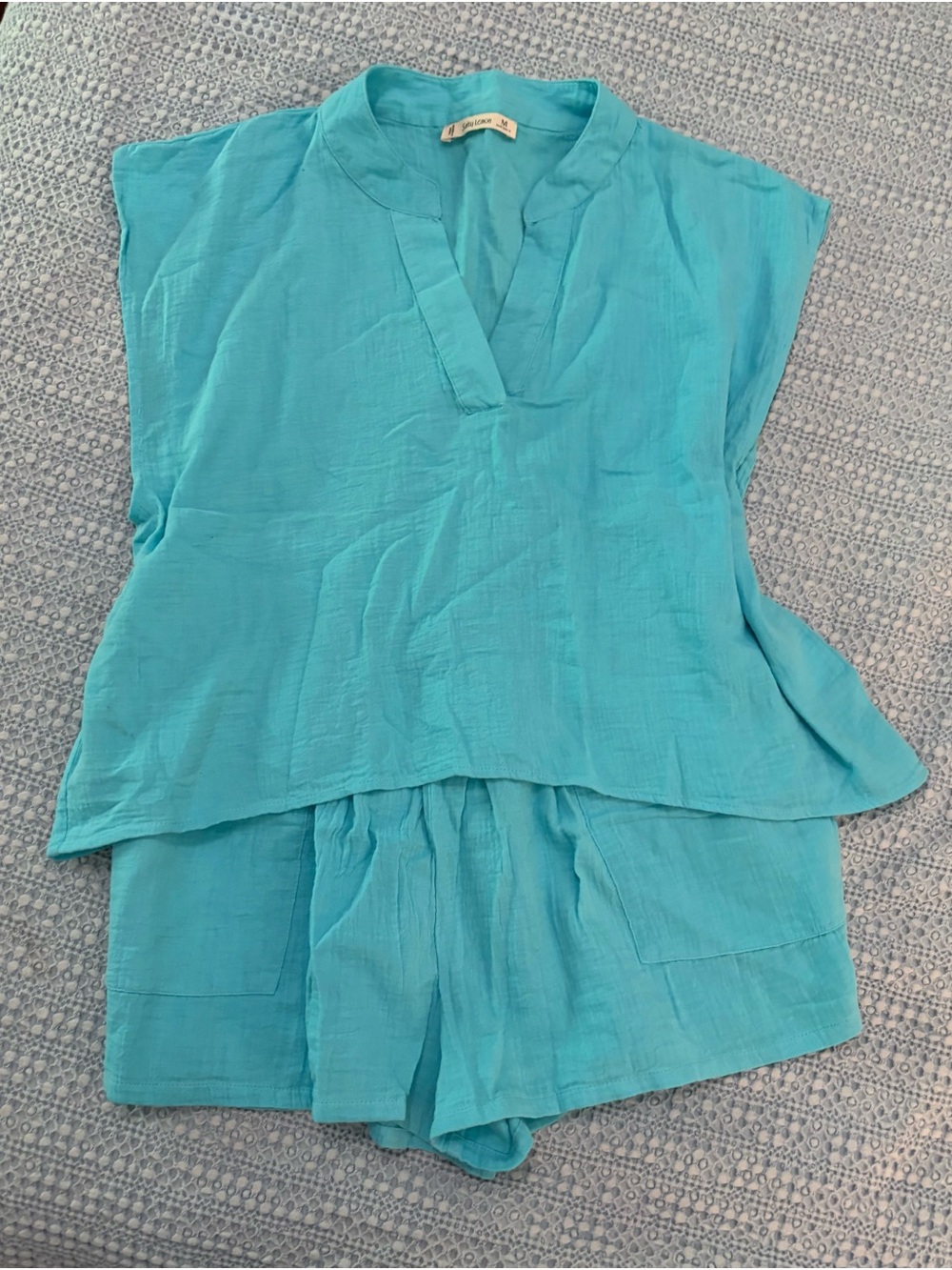 Salty Lemon Aqua Pullover & Shorts Gauzy Lightweight Matching Set sz Medium 🍋